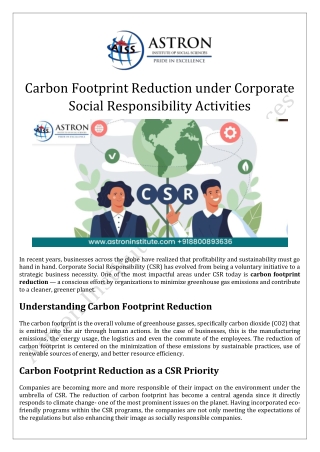 Carbon Footprint Reduction under Corporate Social Responsibility Activities