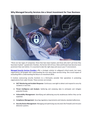 Why Managed Security Services Are a Smart Investment for Your Business