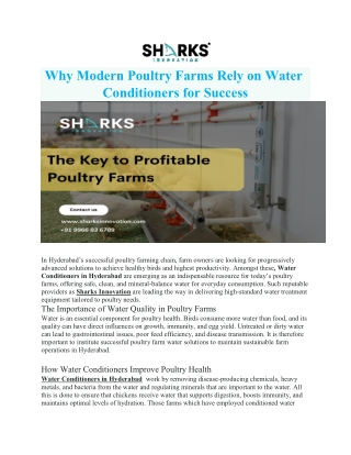 Why Modern Poultry Farms Rely on Water Conditioners for Success