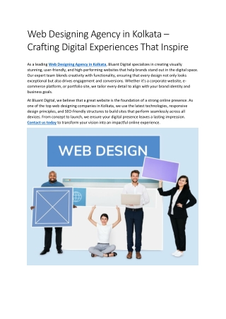 Web Designing Agency in Kolkata – Crafting Digital Experiences That Inspire