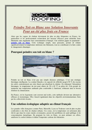 Peindre Toit en Blanc une Solution Innovante Pour un été plus frais en France