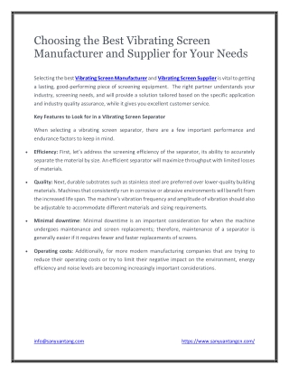 Choosing the Best Vibrating Screen Manufacturer and Supplier for Your Needs