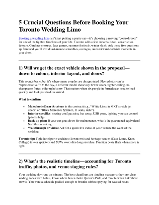 5 Crucial Questions Before Booking Your Toronto Wedding Limo