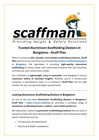 Trusted Aluminium Scaffolding Dealers in Bangalore  Scaff Man
