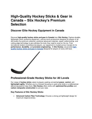 High-Quality Hockey Sticks & Gear in Canada – Stix Hockey