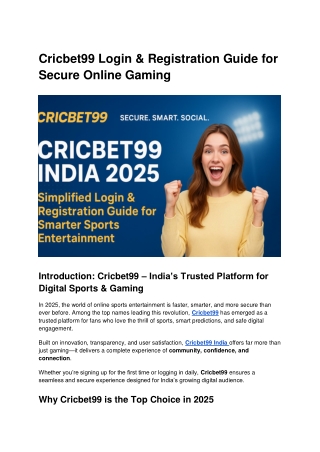 Cricbet99 Login & Registration Guide for Secure Online Gaming