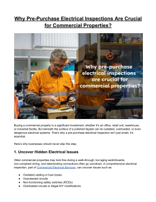 Why Pre-Purchase Electrical Inspections Are Crucial for Commercial Properties?