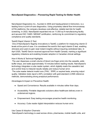 Smart, Fast, and Reliable Diagnostic Technology by Nanospeed