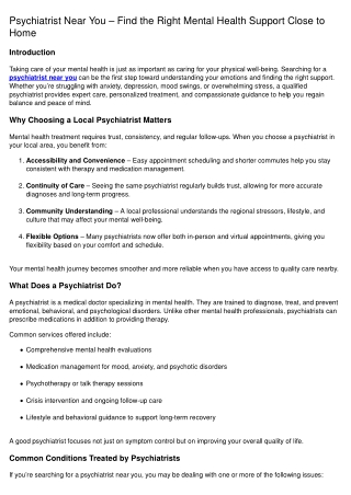 Psychiatrist Near You – Find the Right Mental Health Support Close to Home