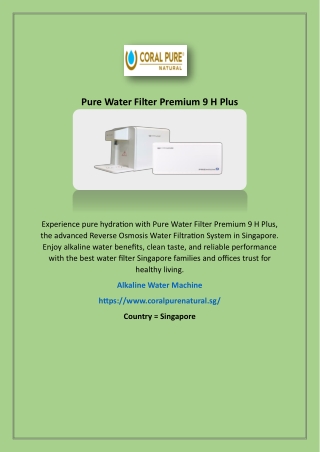 Pure Water Filter Premium 9 H Plus