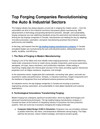 Top Forging Companies Revolutionising the Auto & Industrial Sectors