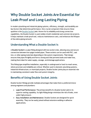 Why Double Socket Joints Are Essential for Leak-Proof and Lo