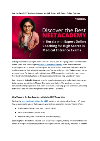 Join the Best NEET Academy in Kerala for High Scores with Expert Online Coaching