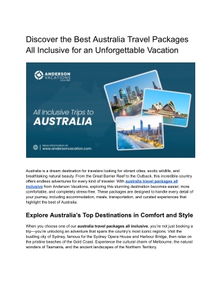 Discover the Best Australia Travel Packages All Inclusive for a Vacation