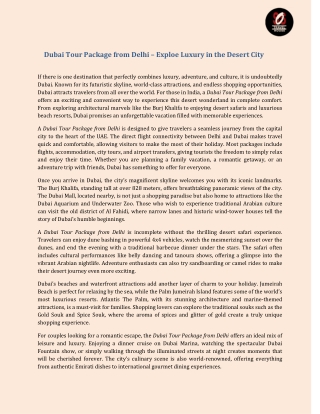 Dubai Tour Package from Delhi – Explore Luxury in the Desert City