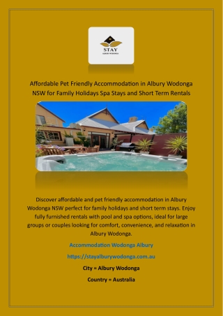 Affordable Pet Friendly Accommodation in Albury Wodonga NSW for Family Holidays