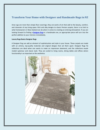 Transform Your Home with Designer and Handmade Rugs in NZ