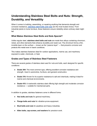 Understanding Stainless Steel Bolts and Nuts_ Strength, Durability, and Versatility