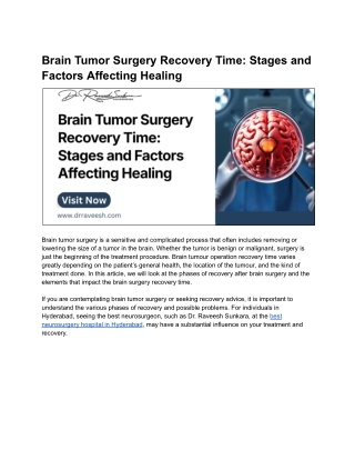 Brain Tumor Surgery Recovery Time: Key Stages and Healing Factors