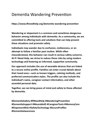 Dementia Wandering Prevention