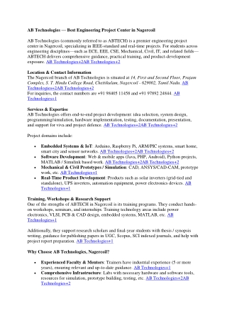 BEST ENGINEERING PROJECT CENTER IN NAGERCOIL