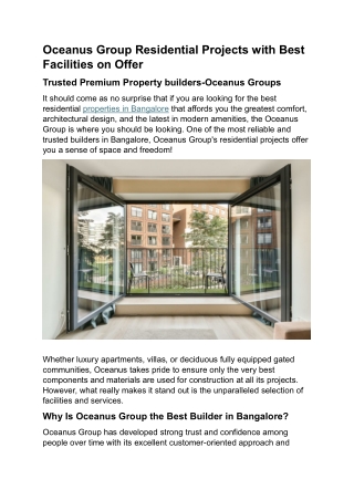 Oceanus Group Residential Projects with Best Facilities on Offer