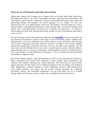 Master the Art of Winning through Online Sports Betting