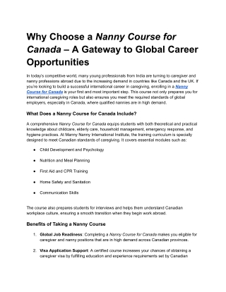 Nanny Course for Canada: Your Global Career Path