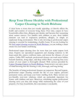 Keep Your Home Healthy with Professional Carpet Cleaning in North Brisbane