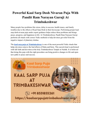 Powerful Kaal Sarp Dosh Nivaran Puja With Pandit Ram Narayan Guruji At Trimbakeshwar