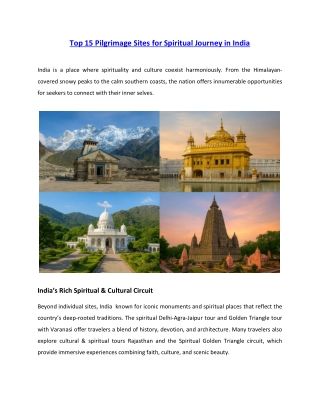 Top 15 Pilgrimage Sites for Spiritual Journey in India