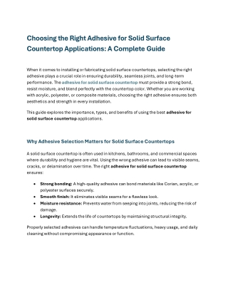 Choosing the Right Adhesive for Solid Surface Countertop App
