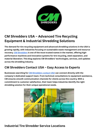 Industrial Tire shredder service locations