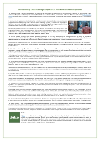 How Secondary School Catering Companies Can Transform Lunchtime Experience