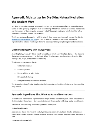 Ayurvedic Moisturizer for Dry Skin