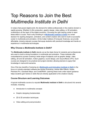 Top Multimedia and Animation Institute in Delhi – IICS