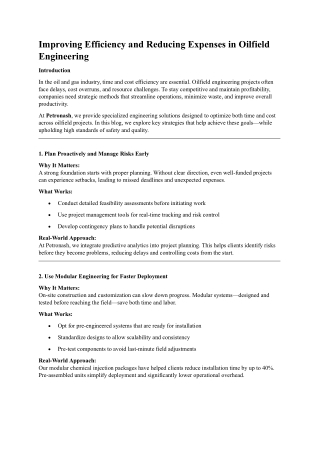 How to Optimize Cost and Time in Oilfield Engineering Projects