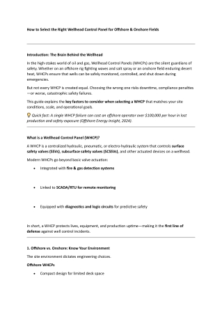 How to Select the Right Wellhead Control Panel for Offshore