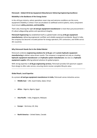 Engineering and Manufacturing Services for Oil & Gas Industry