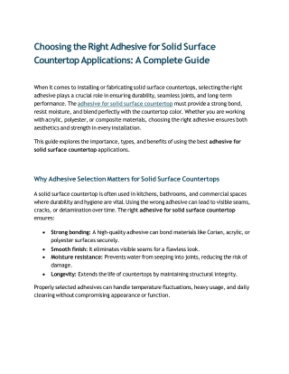 Choosing the Right Adhesive for Solid Surface Countertop App