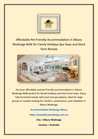 Affordable Pet Friendly Accommodation in Albury Wodonga NSW for Family Holidays