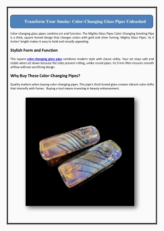 Transform Your Smoke Color-Changing Glass Pipes Unleashed