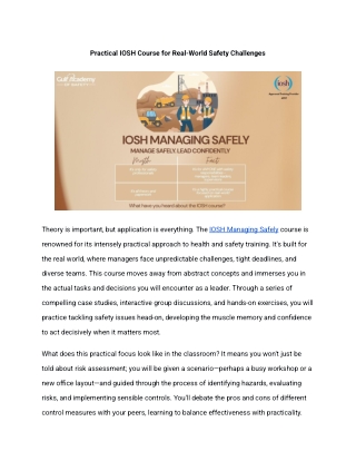 Practical IOSH Course for Real-World Safety Challenges