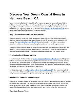 Discover Your Dream Coastal Home in Hermosa Beach, CA