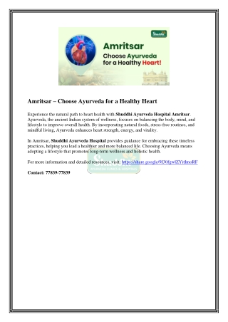 Amritsar – Choose Ayurveda for a Healthy Heart