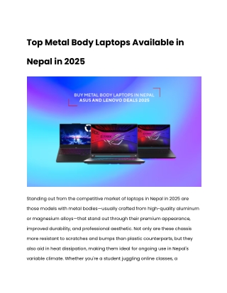Top Metal Body Laptops Available in Nepal in 2025