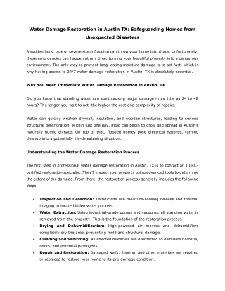 Water Damage Restoration in Austin TX- Safeguarding Homes from Unexpected Disasters