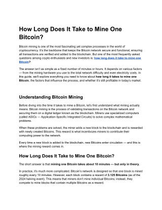 Take to Mine One Bitcoin