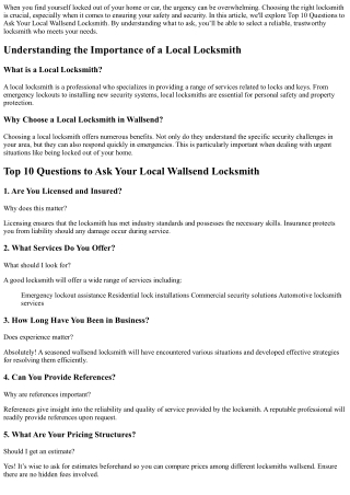 Wallsend Locksmith: Top 10 questions to you