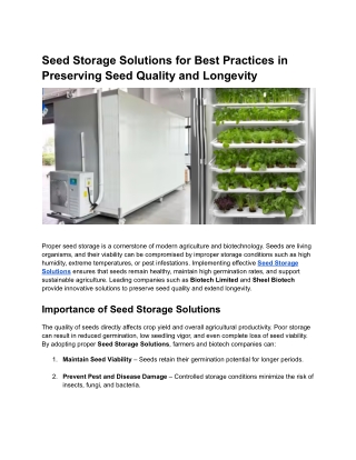 Seed Storage Solutions for Best Practices in Preserving Seed Quality and Longevity